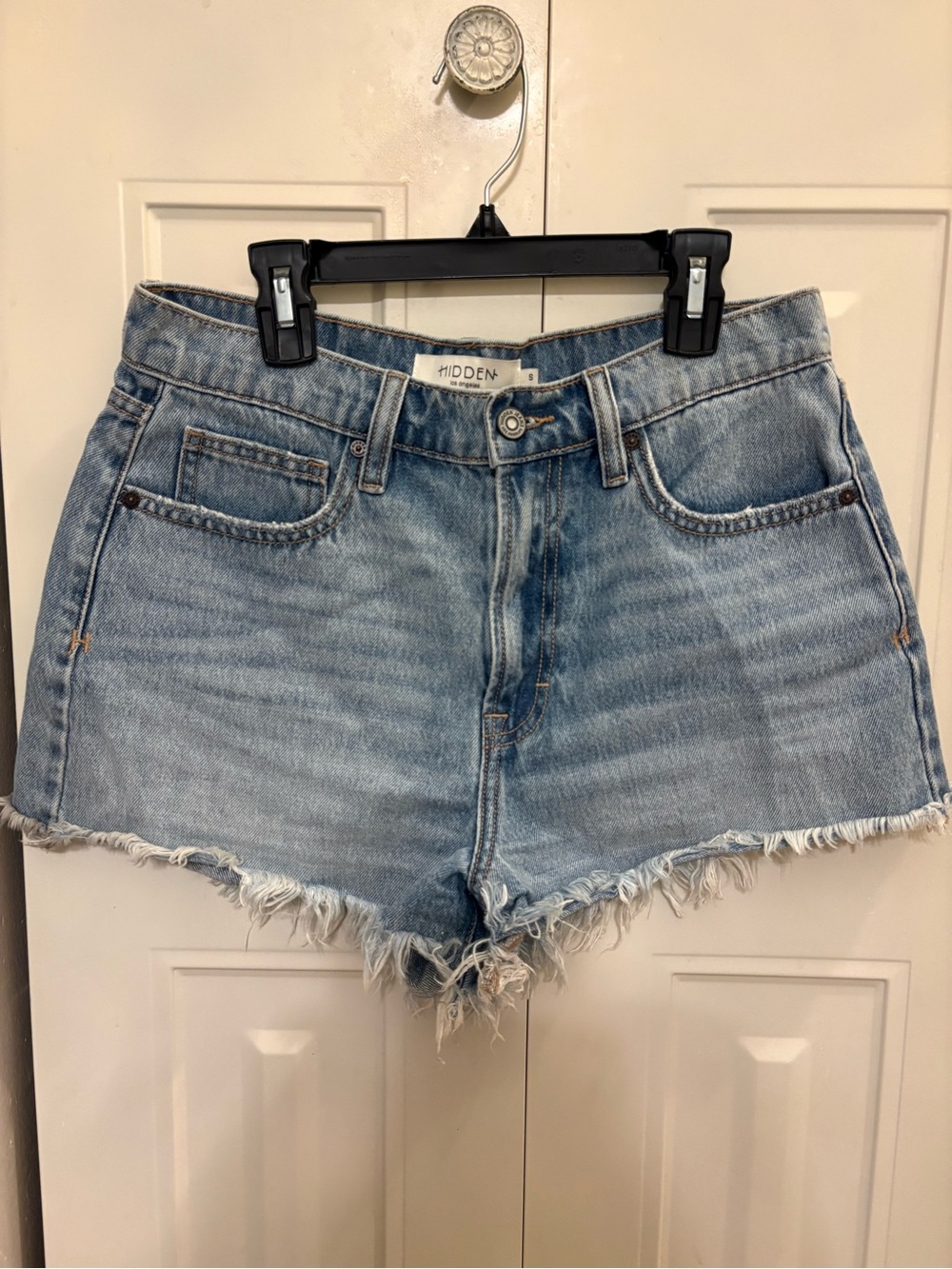 Hidden Light Blue Distressed Frayed Hem Denim Shorts